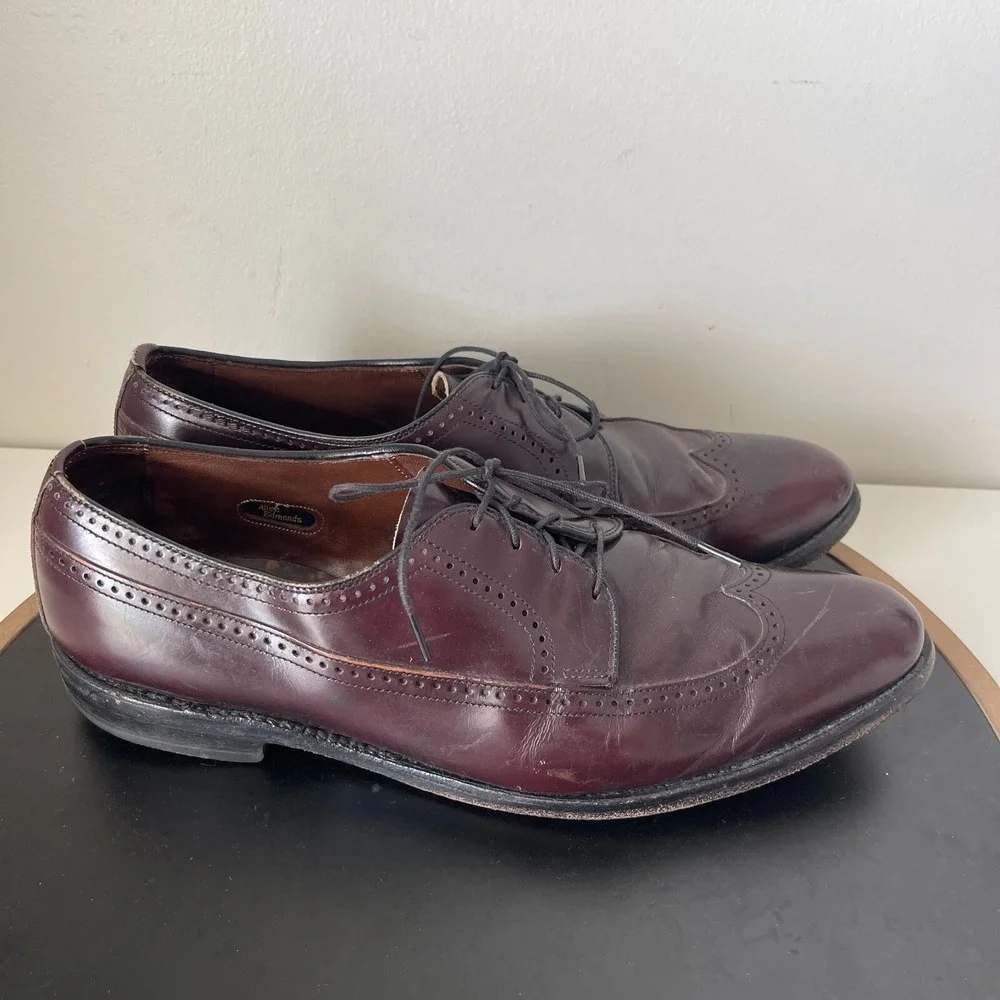 Allen Edmonds McAllister Men 10.5 B Wingtip Oxford Burgundy Shoes Quiet Luxury